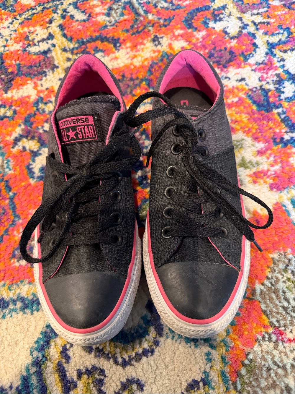 Converse Black Low-Top Sneakers with Pink Accents